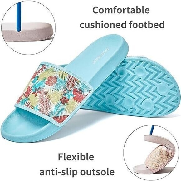 Women Slide Sandal Size 8 Slip On Floral Blue New - Picture 4 of 7